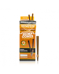 King Size 2pk Hemp Cones with Glass Tips - Hemp Paper  Mango