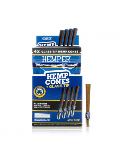 1 1/4 4pk Hemp Cones With Glass Tips - Hemp Paper  Blueberry