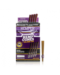 1 1/4 4pk Hemp Cones With Glass Tips - Hemp Paper - Grape