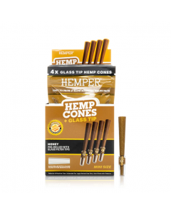 1 1/4 4pk Hemp Cones with Glass Tips - Hemp Paper - Honey