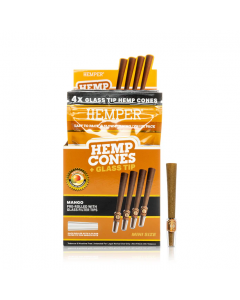 1 1/4 4pk Hemp Cones with Glass Tips - Hemp Paper - Mango