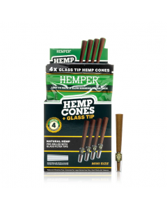 Display - Hemper 1 1/4 4pk Hemp Cones With Glass Tips - Hemp