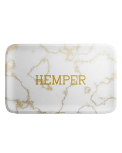 HEMPER Luxe White/Gold Marble Rolling Tray - Medium