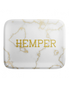 HEMPER Luxe White/Gold Marble Rolling Tray - Small